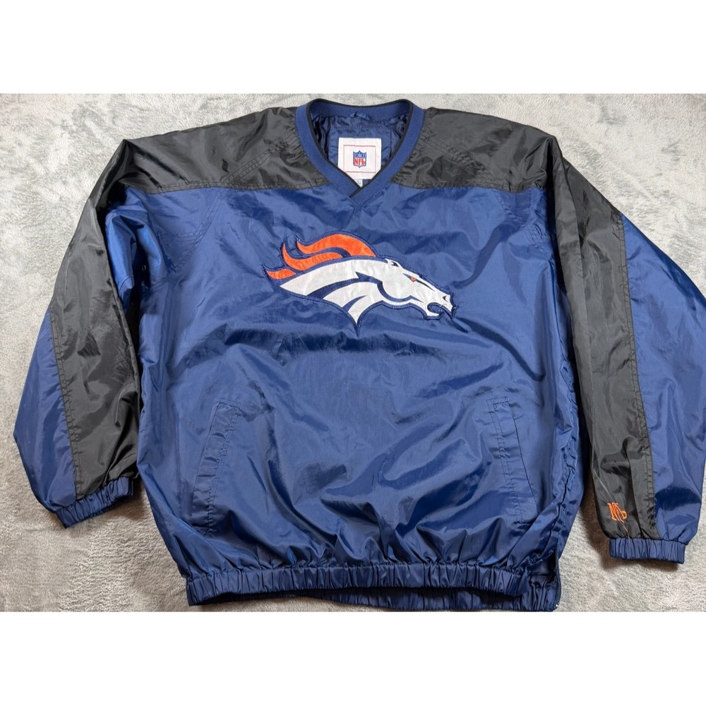 Vtg Denver Broncos NFL Pullover Jacket Blue Black Logo Men's L